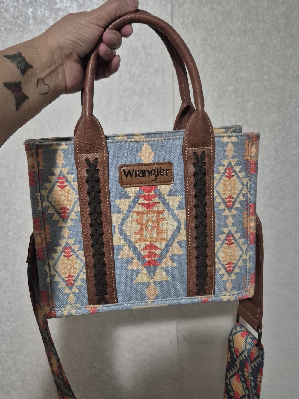 Wrangler Southwestern Pattern Canvas Tote in Blue and Brown
